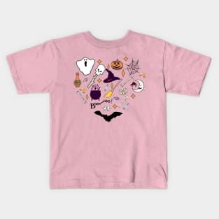 Halloween Doodles Heart Shape Kids T-Shirt